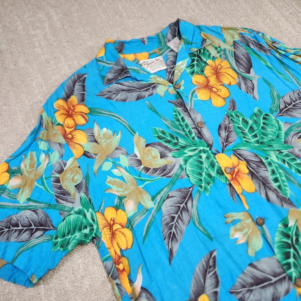 Vintage Thumbs Up Shirt‎ Men Large Button Up Floral Hawaiian Rayon Beach Aloha